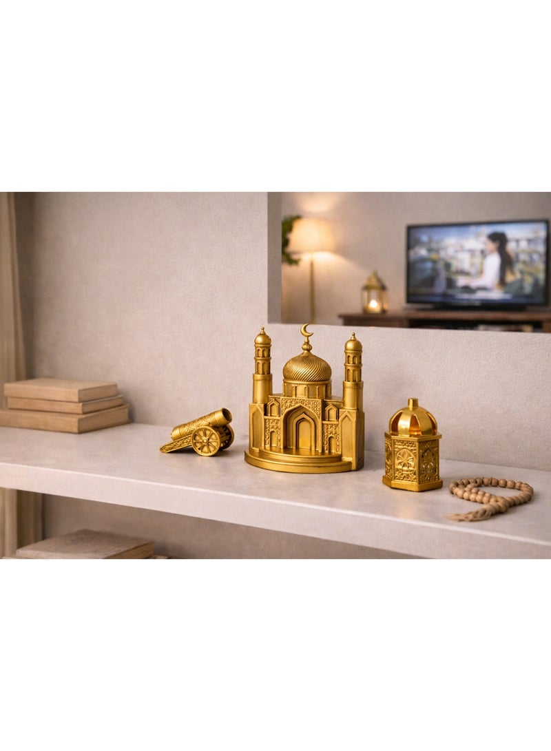 طقم ديكور رمضاني فاخر من الريزن – جامع + فانوس + مدفع رمضاني | ديكور منزلي | زينة رمضان للمنزل - Image 2